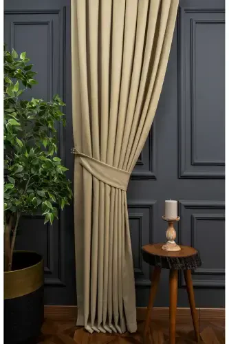 Crown Stone Solid Color Backdrop Curtain, Flat Sewing Without Pleats, Buckram Gathering, Single Panel-Stone - 6