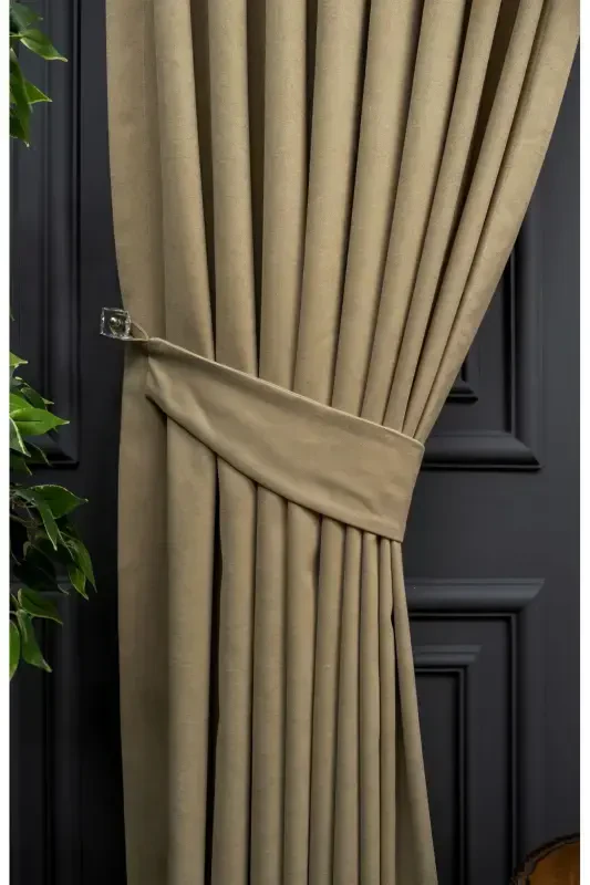 Crown Stone Solid Color Backdrop Curtain, Flat Sewing Without Pleats, Buckram Gathering, Single Panel-Stone - 7