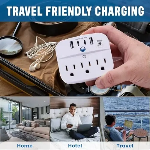 Cruise Approved Power Strip Foldable, Non Surge Protector Travel Power Strip, 2 USB-C, 2 USB, 3 AC Outlet Plugs - Cruise Essentials for Carnival, Celebrity, Princess & Major Lines in 2025 & 2026 - 5