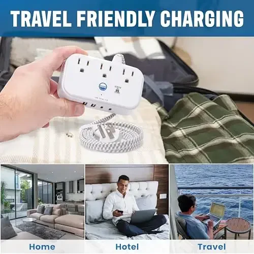 Cruise Approved Power Strip Himoya qiluvchi bo'lmagan 3,3 ft Sayohat uzatma kabeli va USB portlari bilan [2 USB, 2 USB-C, 3 AC] Carnival, Princess & Major Cruise Lines uchun kruiz kemasi uchun zarur narsalar 2025 & 2026 - 4