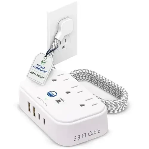 Cruise Approved Power Strip Himoya qiluvchi bo'lmagan 3,3 ft Sayohat uzatma kabeli va USB portlari bilan [2 USB, 2 USB-C, 3 AC] Carnival, Princess & Major Cruise Lines uchun kruiz kemasi uchun zarur narsalar 2025 & 2026 - 6