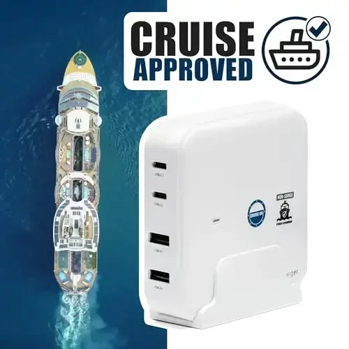 Cruise Approved Power Strip (incl Royal Caribbean, Disney, MSC, Celebrity) - Non Surge USB Charger [2 USB, 2 USB-C] 4 Port Charging, 3.8ft Cord for iPhone, iPad, Laptops, More - Cruise Ship Essentials - 2