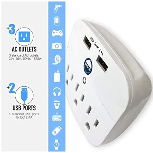 Cruise Approved Power Strip - Non Surge Protector for Cruise Ship with 2 USB Outlets - Cruise Ship Essentials for Carnival, Princess, Norwegian, Holland America, MSC & Major Cruise Lines (White) - 3