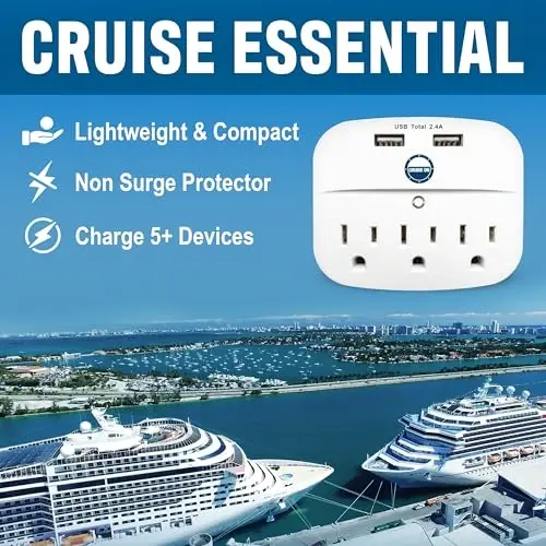 Cruise Approved Power Strip - Non Surge Protector for Cruise Ship with 2 USB Outlets - Cruise Ship Essentials for Carnival, Princess, Norwegian, Holland America, MSC & Major Cruise Lines (White) - 5