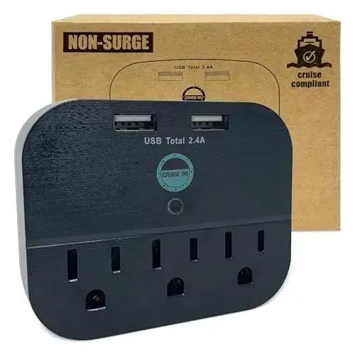 Cruise Approved Power Strip - Non Surge Protector Travel Power Strip with 2 USB Outlets - Cruise Ship Essentials 2025 & 2026 for Carnival, Princess, Norwegian, Holland America, MSC & Major Lines - CRUISE ON
