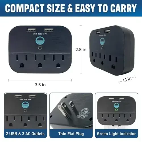 Cruise Approved Power Strip - Non Surge Protector Travel Power Strip with 2 USB Outlets - Cruise Ship Essentials 2025 & 2026 for Carnival, Princess, Norwegian, Holland America, MSC & Major Lines - 4