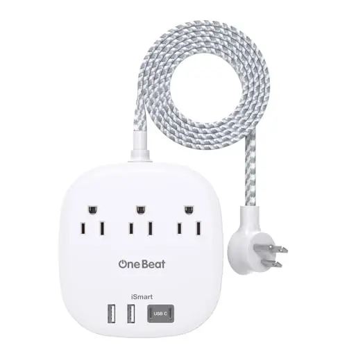 Cruise Essentials 2025,One Beat Travel Power Strip with 3 Outlets 4 USB Ports 3.1A,3ft Flat Plug Extension Cords Desktop Charging Station for Travel Home Office,Cruise Ship Essentials,ETL Listed 