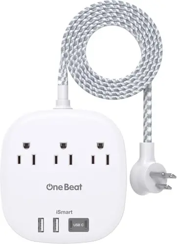 Cruise Essentials 2025,One Beat Travel Power Strip with 3 Outlets 4 USB Ports 3.1A,Short Extension Cord 1ft Desktop Charging Station for Travel Home Office,Cruise Ship Essentials,ETL Listed 