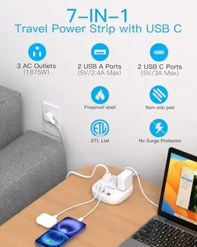 Cruise Essentials 2025,One Beat Travel Power Strip with 3 Outlets 4 USB Ports 3.1A,Short Extension Cord 1ft Desktop Charging Station for Travel Home Office,Cruise Ship Essentials,ETL Listed - ONE BEAT (1)