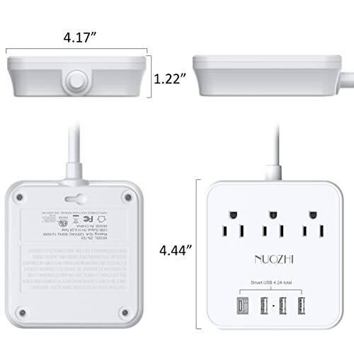 Cruise Essentials, 6 Ft Power Strip with 3 Outlets and 4 USB Ports(1 USB C), Non Surge Protector for Cruise Ship, Travel, Home Office, ETL Listed, White - 7