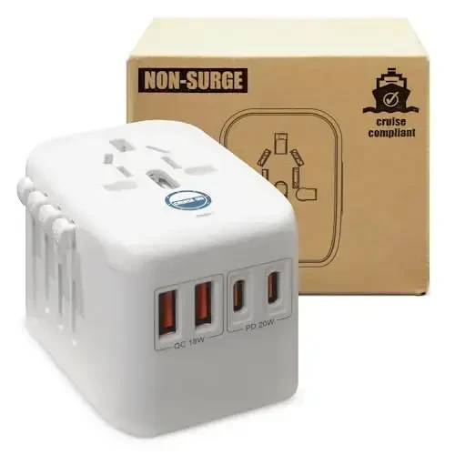 Cruise On Universal Travel Adapter, Cruise Approved (Incl. Royal Caribbean, Disney) - International Power Adapter [2 USB-C, 2 USB, AC] World Travel Plug Adapter Converter - USA, Italy, Europe, Asia - CRUISE ON (1)