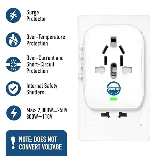 Cruise On Universal Travel Adapter, Cruise Approved (Incl. Royal Caribbean, Disney) - International Power Adapter [2 USB-C, 2 USB, AC] World Travel Plug Adapter Converter - USA, Italy, Europe, Asia - CRUISE ON
