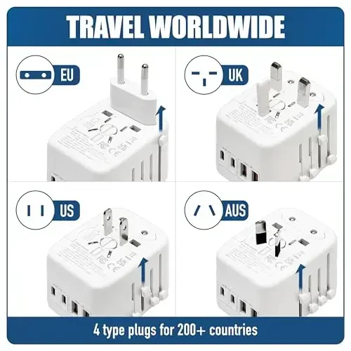 Cruise On Universal Travel Adapter, Cruise Approved (Incl. Royal Caribbean, Disney) - International Power Adapter [2 USB-C, 2 USB, AC] World Travel Plug Adapter Converter - USA, Italy, Europe, Asia - 5