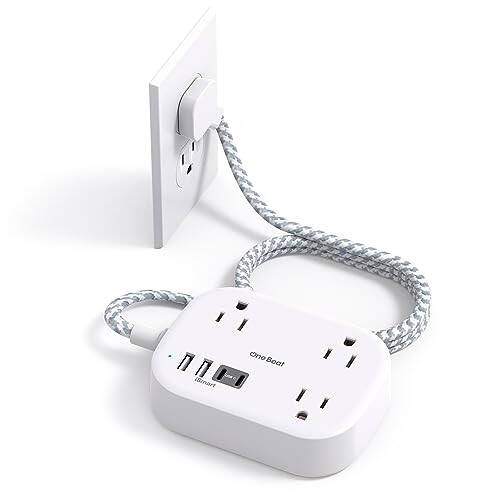 Cruise Ship Essentials, Travel Power Strip with USB C, Flat Plug Extension Cord with 3 Outlets 4 USB Ports(2 USB C), 5 ft Desk Wall Outlet Extender, Non Surge Protector for Cruise, Dorm Room, ETL - 1