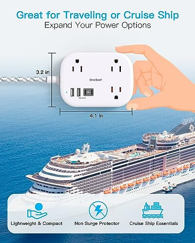 Cruise Ship Essentials, Travel Power Strip with USB C, Flat Plug Extension Cord with 3 Outlets 4 USB Ports(2 USB C), 5 ft Desk Wall Outlet Extender, Non Surge Protector for Cruise, Dorm Room, ETL - 3