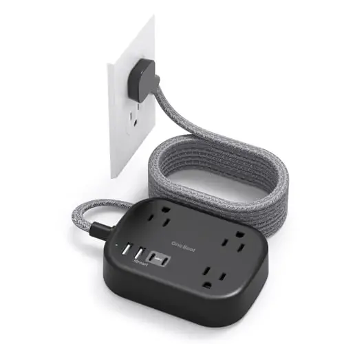 Cruise Ship Essentials,Travel Power Strip with USB C,Flat Plug Extension Cord 10 FT with 3 Outlets 4 USB Ports(2 USB C),Desk Wall Outlet Extender,Non Surge Protector for Cruise,Dorm Room,ETL,Pink - 1