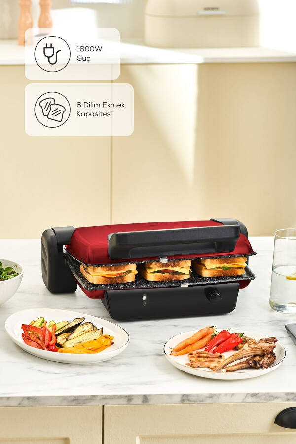 Crust Grill Toast Grill and Toaster Machine 6 Slice Red - 1