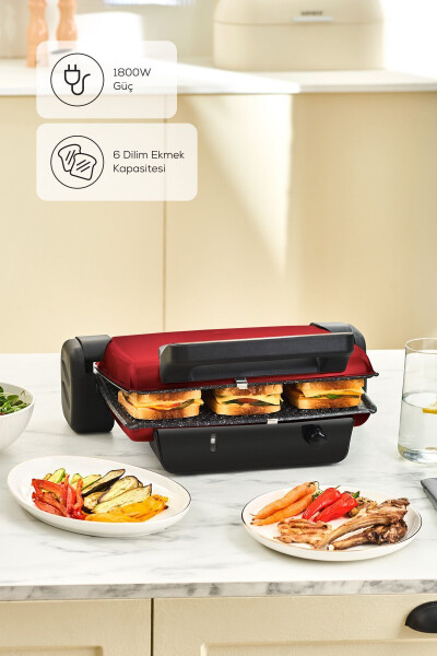 Crust Grill Tost Grili va Toaster Mashinasi 6 Tilim Qizil - 1