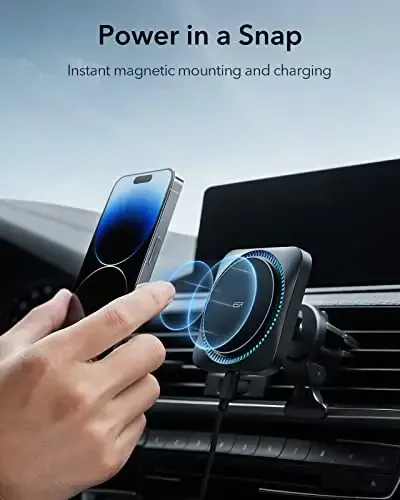 ESR for MagSafe Car Mount Charger with CryoBoost, Magnetic Wireless Car Charger, for MagSafe Car Charging, for iPhone 17/16/15/14/13/12, S25, Fast Phone Cooling Charging Set,36W QC 3.0 Adapter - 4