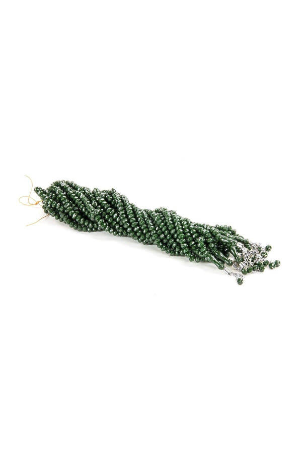 Crystal Appearance 99 Tasbih Prayer Beads Mevlid Pilgrimage Gifts 10 Pieces Dark Green - 2