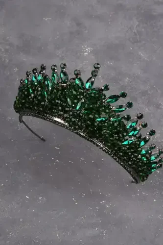 Crystal Beaded Bridal Henna Wedding Crown Green-Green - 3
