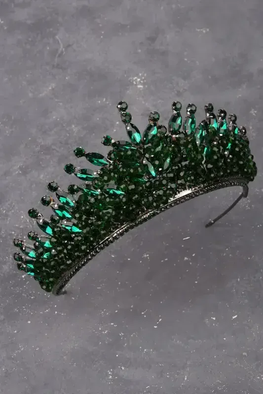Crystal Beaded Bridal Henna Wedding Crown Green-Green - 4