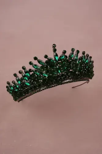 Crystal Beaded Bridal Henna Wedding Crown Green-Green - 5