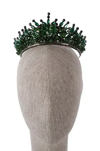 Crystal Beaded Bridal Henna Wedding Crown Green-Green - 7