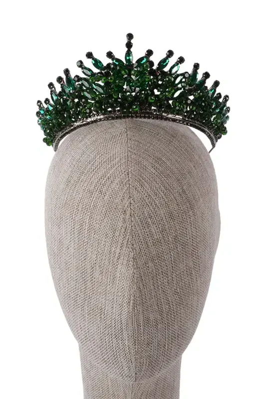 Crystal Beaded Bridal Henna Wedding Crown Green-Green - 7