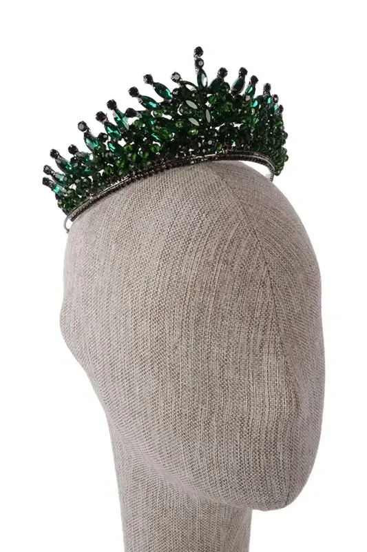 Crystal Beaded Bridal Henna Wedding Crown Green-Green - 8
