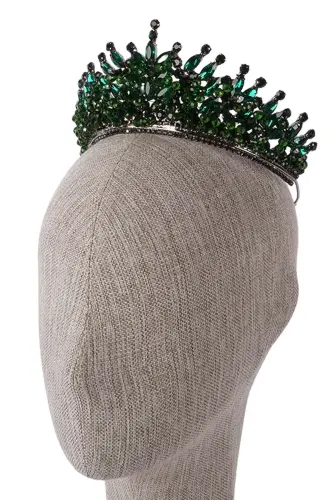 Crystal Beaded Bridal Henna Wedding Crown Green-Green - 2