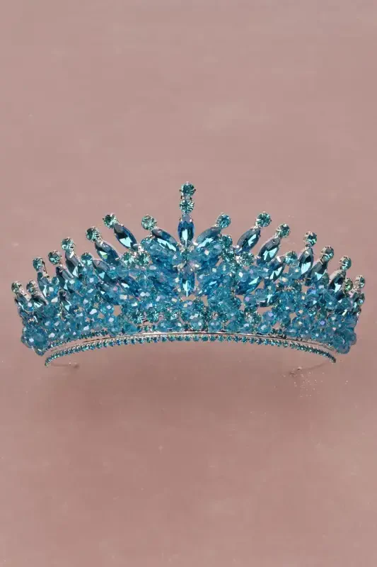Crystal Beaded Bridal Henna Wedding Crown with Turquoise Stone - Turquoise - 1