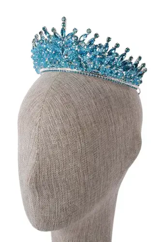 Crystal Beaded Bridal Henna Wedding Crown with Turquoise Stone - Turquoise - 2