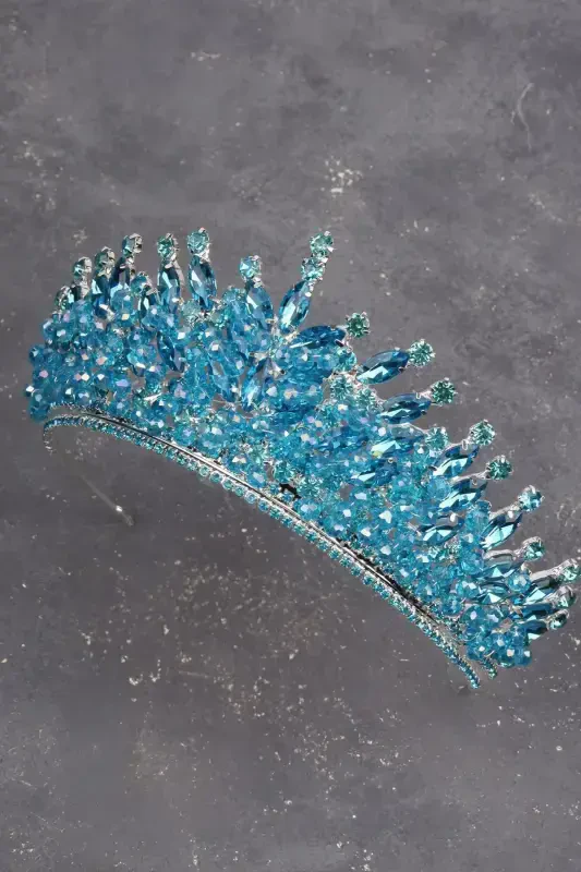 Crystal Beaded Bridal Henna Wedding Crown with Turquoise Stone - Turquoise - 3