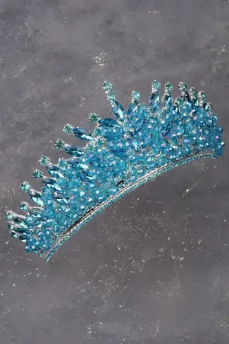 Crystal Beaded Bridal Henna Wedding Crown with Turquoise Stone - Turquoise - 4
