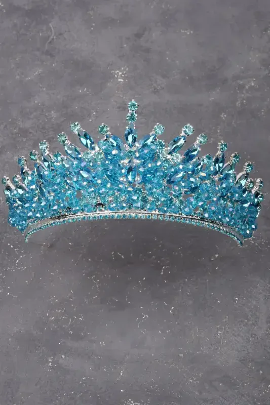 Crystal Beaded Bridal Henna Wedding Crown with Turquoise Stone - Turquoise - 5