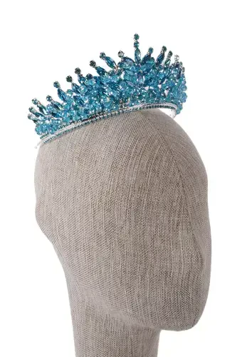 Crystal Beaded Bridal Henna Wedding Crown with Turquoise Stone - Turquoise - 7