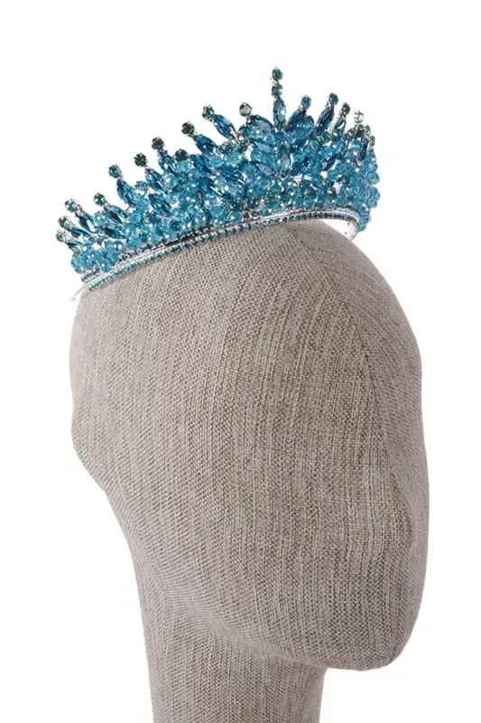 Crystal Beaded Bridal Henna Wedding Crown with Turquoise Stone - Turquoise - 7
