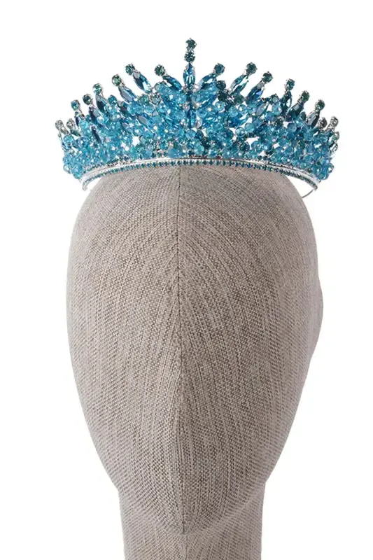 Crystal Beaded Bridal Henna Wedding Crown with Turquoise Stone - Turquoise - 8