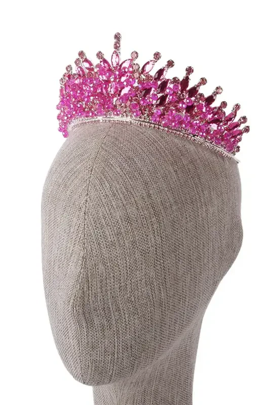 Crystal Beaded Decorated Bridal Henna Wedding Crown Pink-Pink - 2