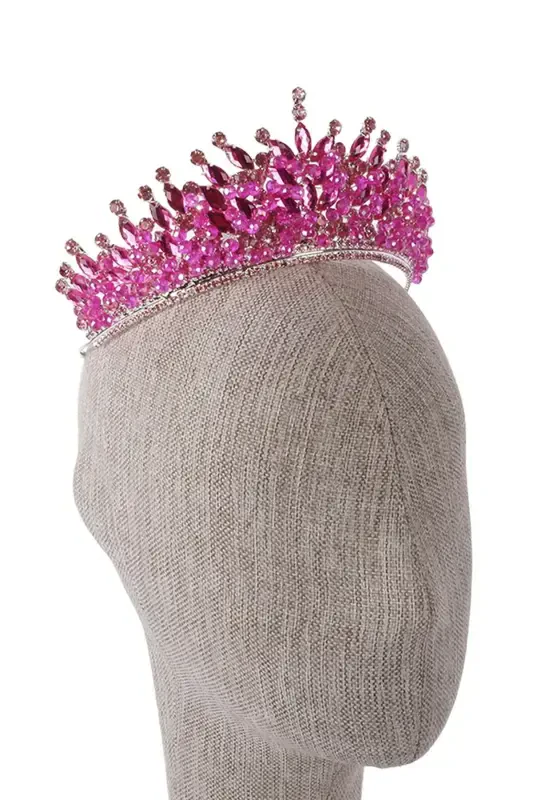 Crystal Beaded Decorated Bridal Henna Wedding Crown Pink-Pink - 7