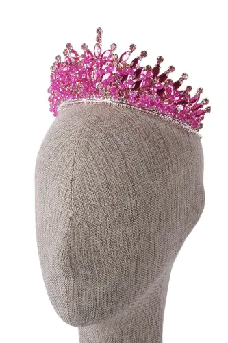 Crystal Beaded Decorated Bridal Henna Wedding Crown Pink-Pink - 2