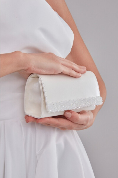 Crystal Bridal Clutch, Embroidered Evening Bag, Off-White Wallet - 4