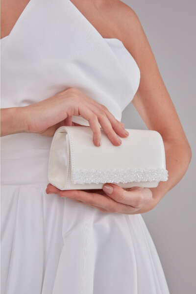 Crystal Bridal Clutch, Embroidered Evening Bag, Off-White Wallet - 5