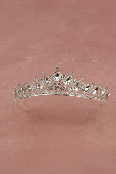 Crystal Bridal Crown with Imitation Diamond Look Crystal Stone Henna Night Crown Silver - 9