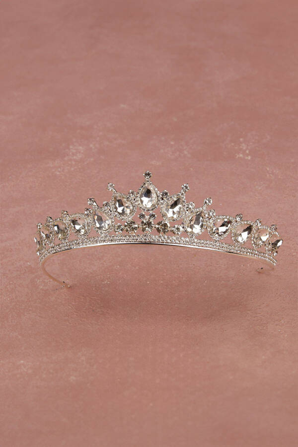 Crystal Bridal Crown with Imitation Diamond Look Crystal Stone Henna Night Crown Silver - 9