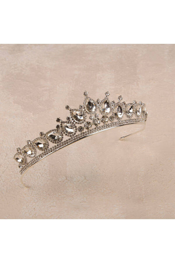 Crystal Bridal Crown with Imitation Diamond Look Crystal Stone Henna Night Crown Silver - 11