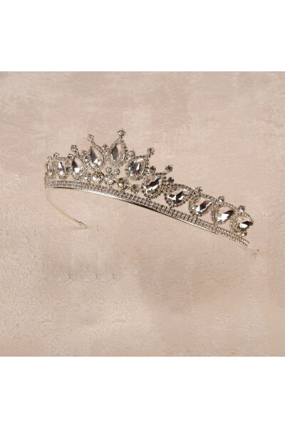 Crystal Bridal Crown with Imitation Diamond Look Crystal Stone Henna Night Crown Silver - 12