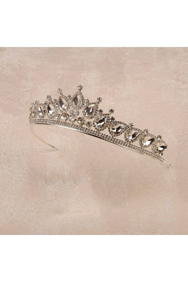 Crystal Bridal Crown with Imitation Diamond Look Crystal Stone Henna Night Crown Silver - 12