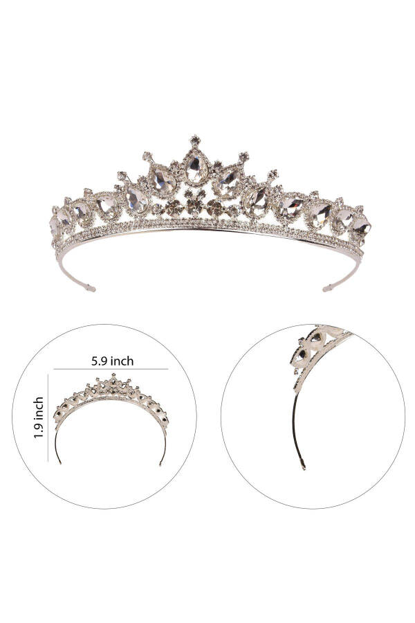 Crystal Bridal Crown with Imitation Diamond Look Crystal Stone Henna Night Crown Silver - 14